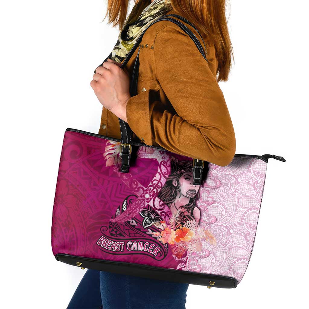 Breast Cancer New Zealand Leather Tote Bag Maori Aotearoa Girl Pink Out DT02 Pink - Polynesian Pride