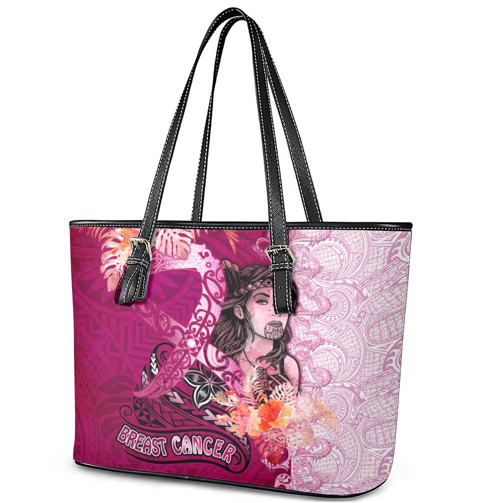 Breast Cancer New Zealand Leather Tote Bag Maori Aotearoa Girl Pink Out DT02 - Polynesian Pride