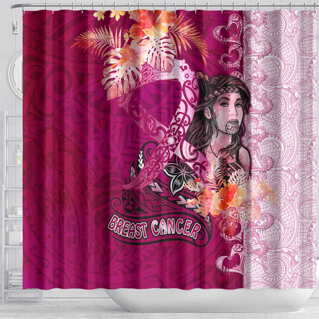 Breast Cancer New Zealand Shower Curtain Maori Aotearoa Girl Pink Out