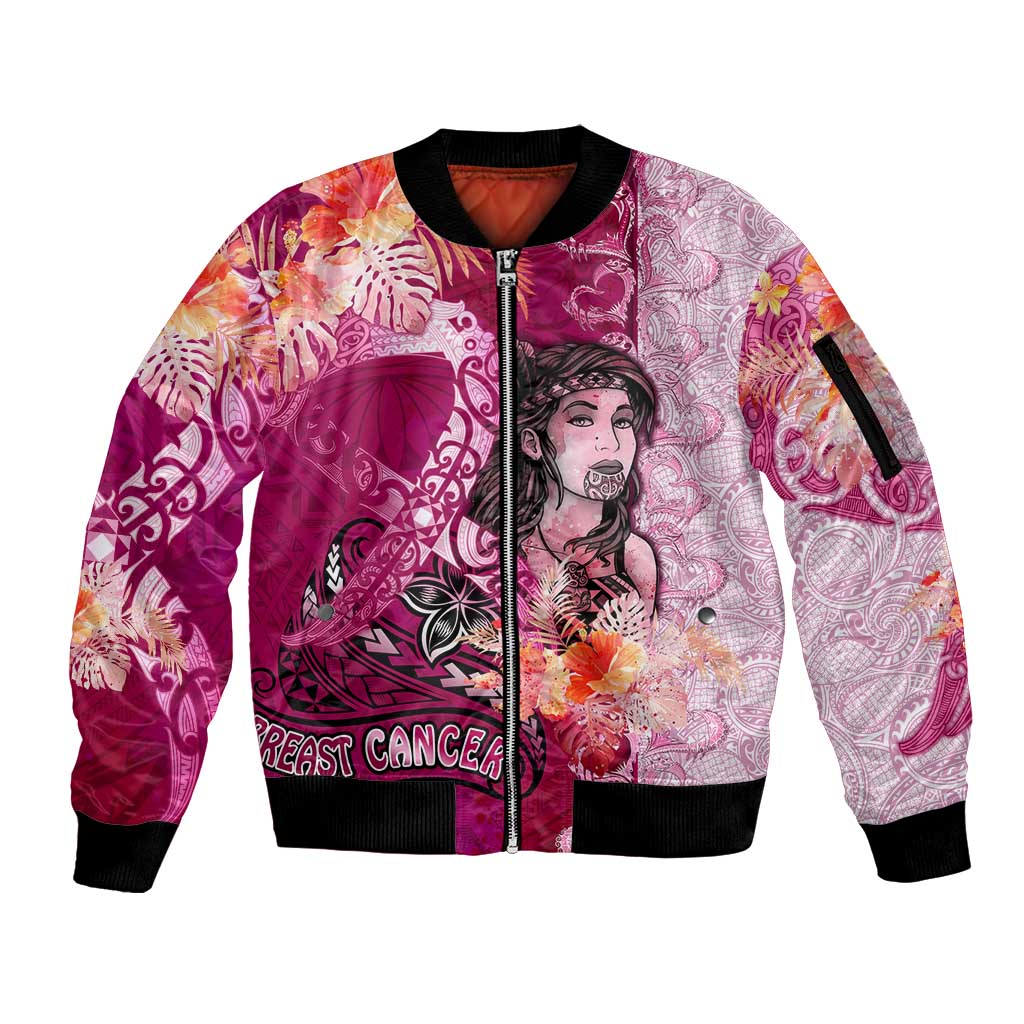 Breast Cancer New Zealand Sleeve Zip Bomber Jacket Maori Aotearoa Girl Pink Out
