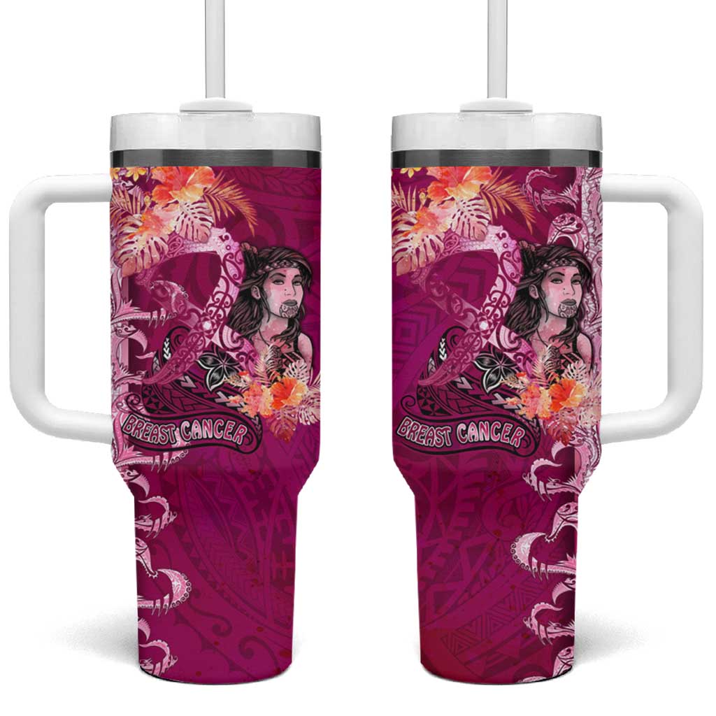 Breast Cancer New Zealand Tumbler With Handle Maori Aotearoa Girl Pink Out DT02 One Size: 40 oz Pink - Polynesian Pride