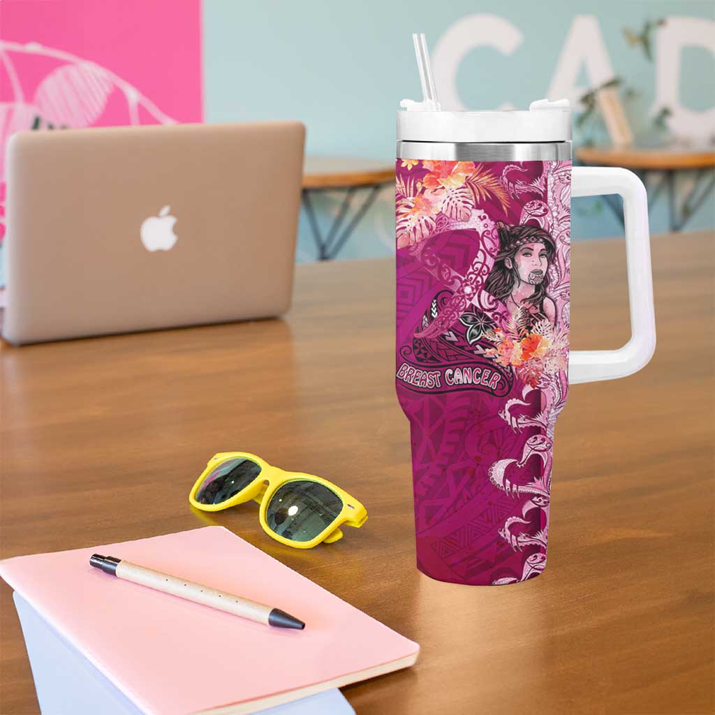 Breast Cancer New Zealand Tumbler With Handle Maori Aotearoa Girl Pink Out DT02 - Polynesian Pride