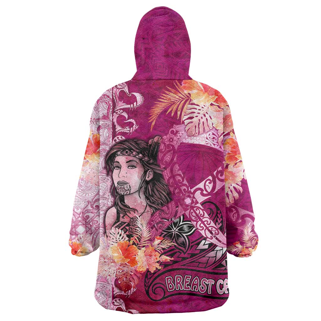 Breast Cancer New Zealand Wearable Blanket Hoodie Maori Aotearoa Girl Pink Out