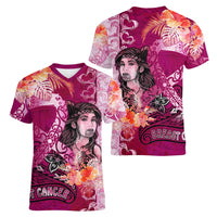 Breast Cancer New Zealand Women V-Neck T-Shirt Maori Aotearoa Girl Pink Out DT02 - Polynesian Pride