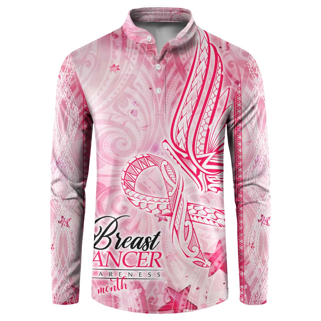 Breast Cancer Awareness Month Button Sweatshirt Butterfly Polynesia Watercolor Pink