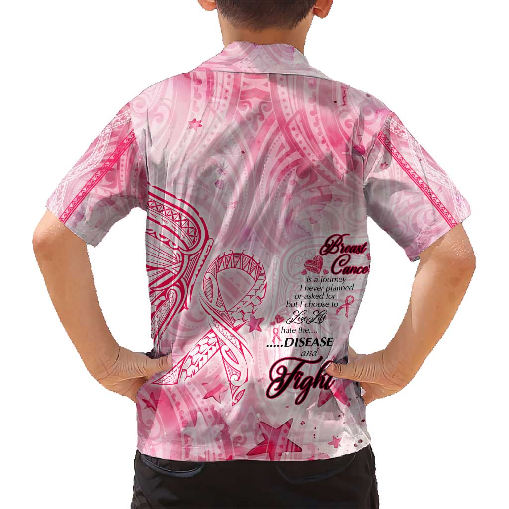 Breast Cancer Awareness Month Kid Hawaiian Shirt Butterfly Polynesia Watercolor Pink