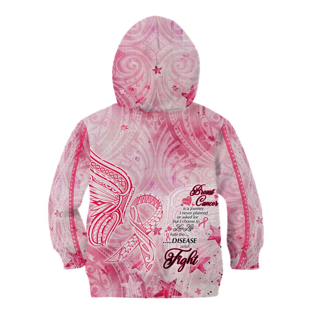 Breast Cancer Awareness Month Kid Hoodie Butterfly Polynesia Watercolor Pink