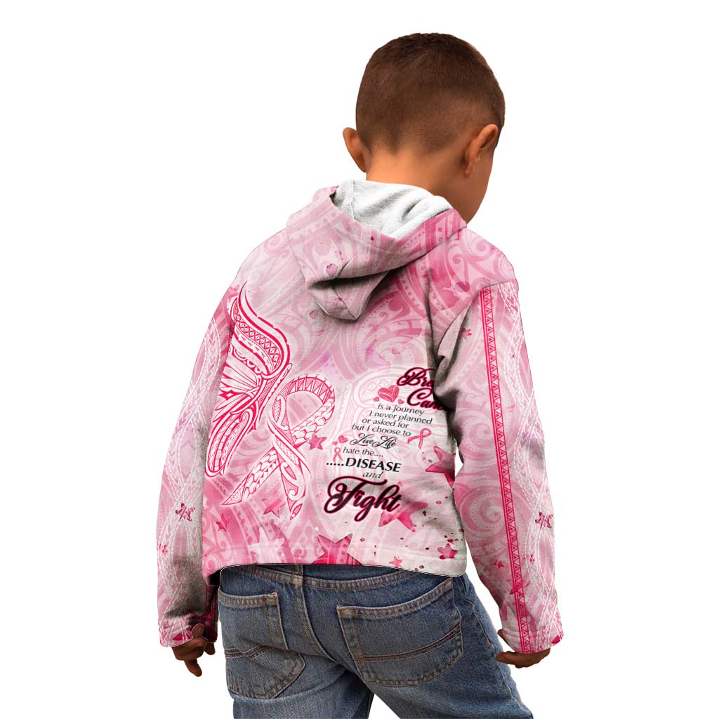 Breast Cancer Awareness Month Kid Hoodie Butterfly Polynesia Watercolor Pink