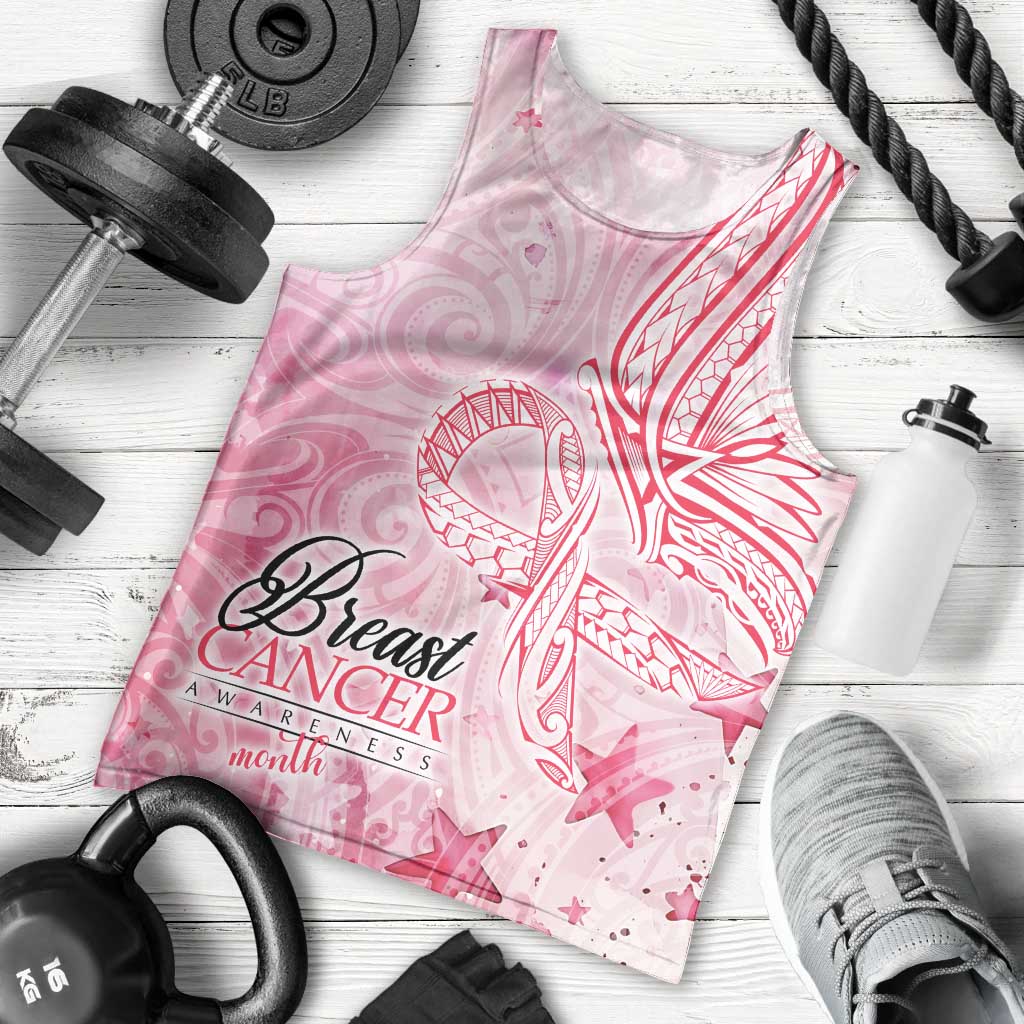 Breast Cancer Awareness Month Men Tank Top Butterfly Polynesia Watercolor Pink