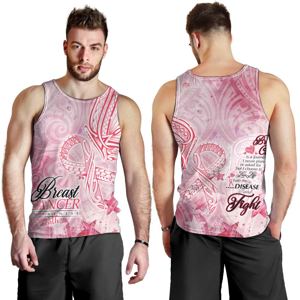 Breast Cancer Awareness Month Men Tank Top Butterfly Polynesia Watercolor Pink