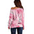 Breast Cancer Awareness Month Off Shoulder Sweater Butterfly Polynesia Watercolor Pink