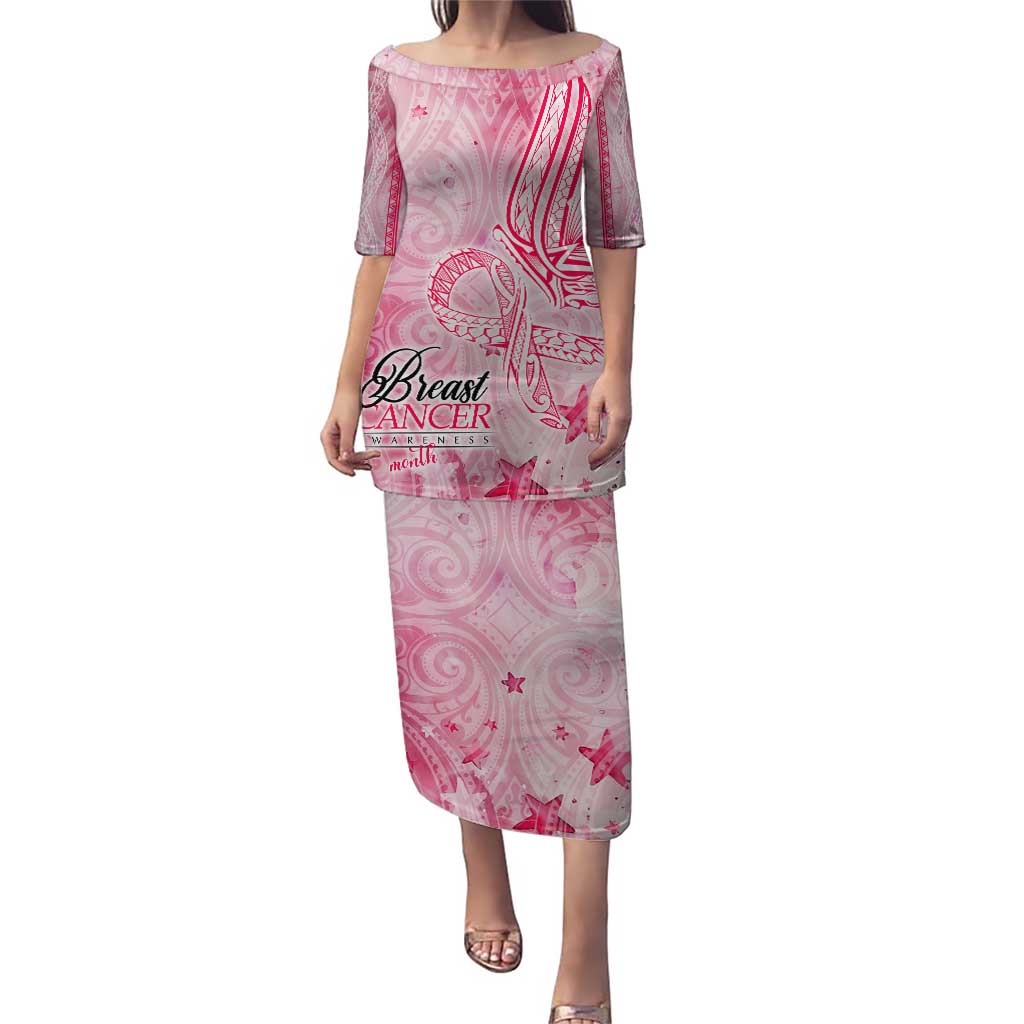 Breast Cancer Awareness Month Puletasi Butterfly Polynesia Watercolor Pink