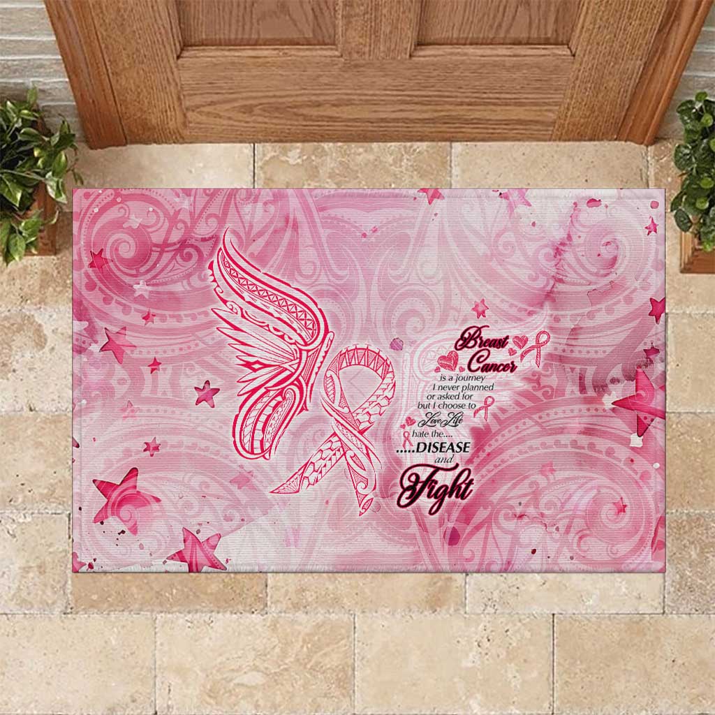 Breast Cancer Awareness Month Rubber Doormat Butterfly Polynesia Watercolor Pink