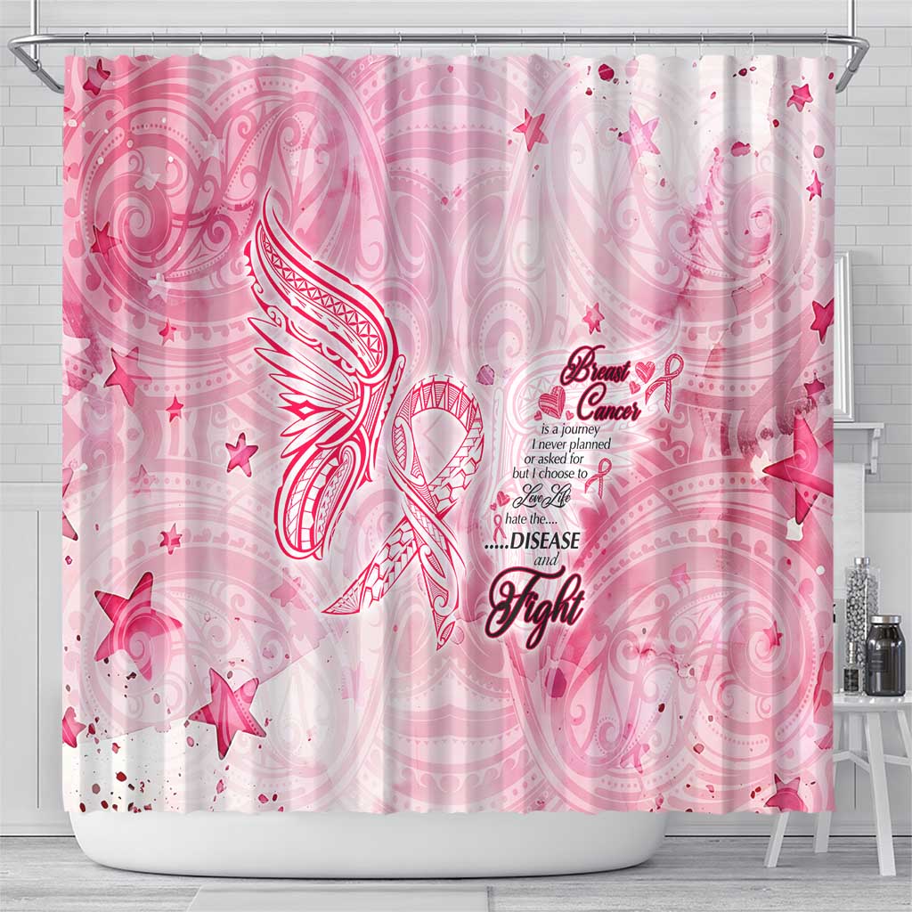 Breast Cancer Awareness Month Shower Curtain Butterfly Polynesia Watercolor Pink