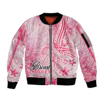 Breast Cancer Awareness Month Sleeve Zip Bomber Jacket Butterfly Polynesia Watercolor Pink
