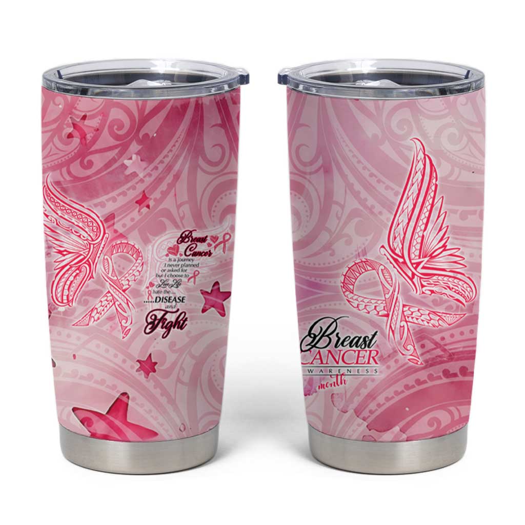 Breast Cancer Awareness Month Tumbler Cup Butterfly Polynesia Watercolor Pink