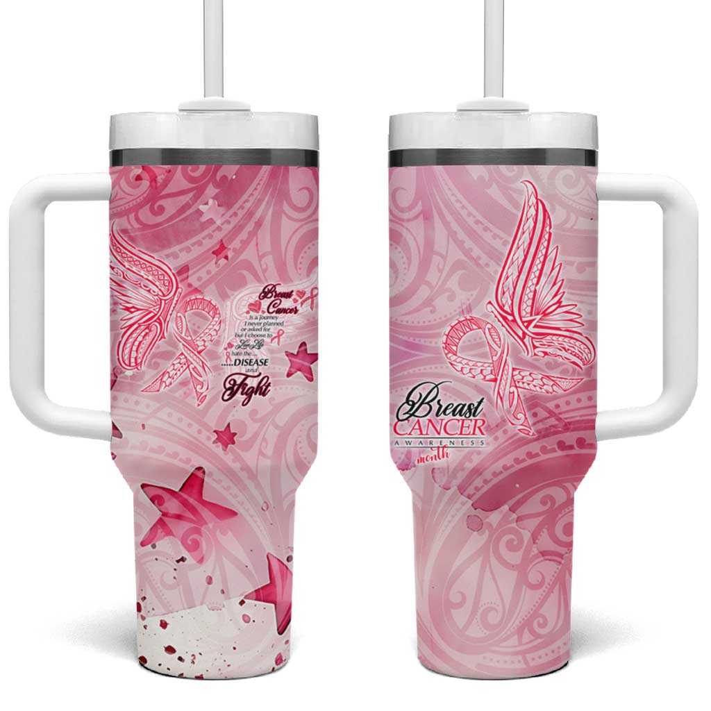 Breast Cancer Awareness Month Tumbler With Handle Butterfly Polynesia Watercolor Pink