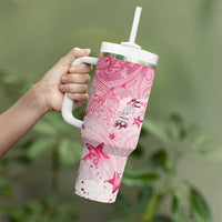 Breast Cancer Awareness Month Tumbler With Handle Butterfly Polynesia Watercolor Pink