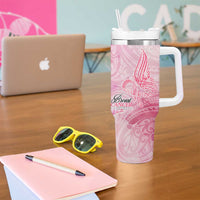 Breast Cancer Awareness Month Tumbler With Handle Butterfly Polynesia Watercolor Pink