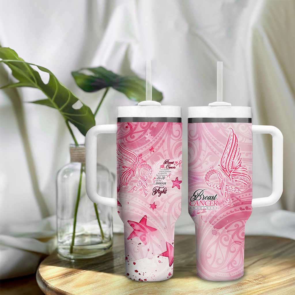 Breast Cancer Awareness Month Tumbler With Handle Butterfly Polynesia Watercolor Pink