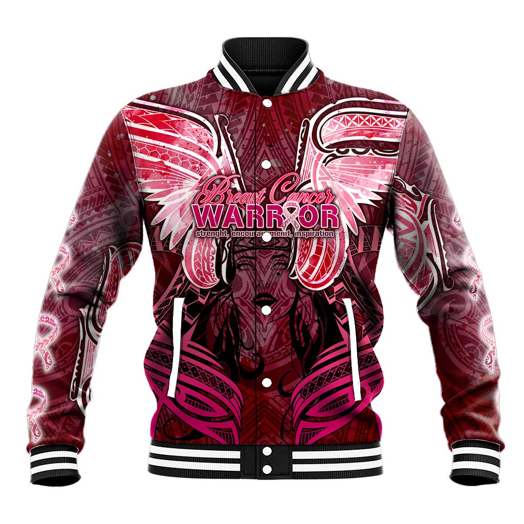 Breast Cancer Warrior Baseball Jacket Angel Wings Polynesian Pattern DT02 Unisex Pink - Polynesian Pride