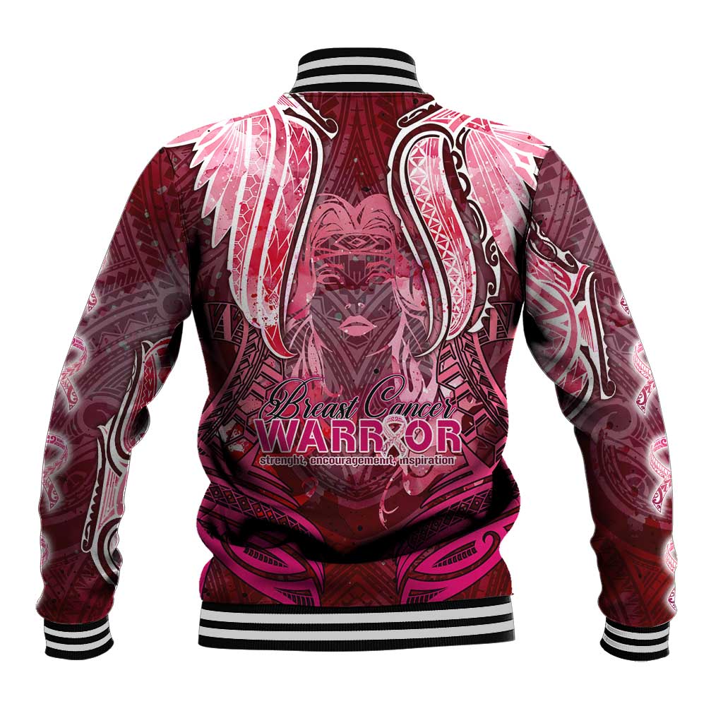Breast Cancer Warrior Baseball Jacket Angel Wings Polynesian Pattern DT02 - Polynesian Pride