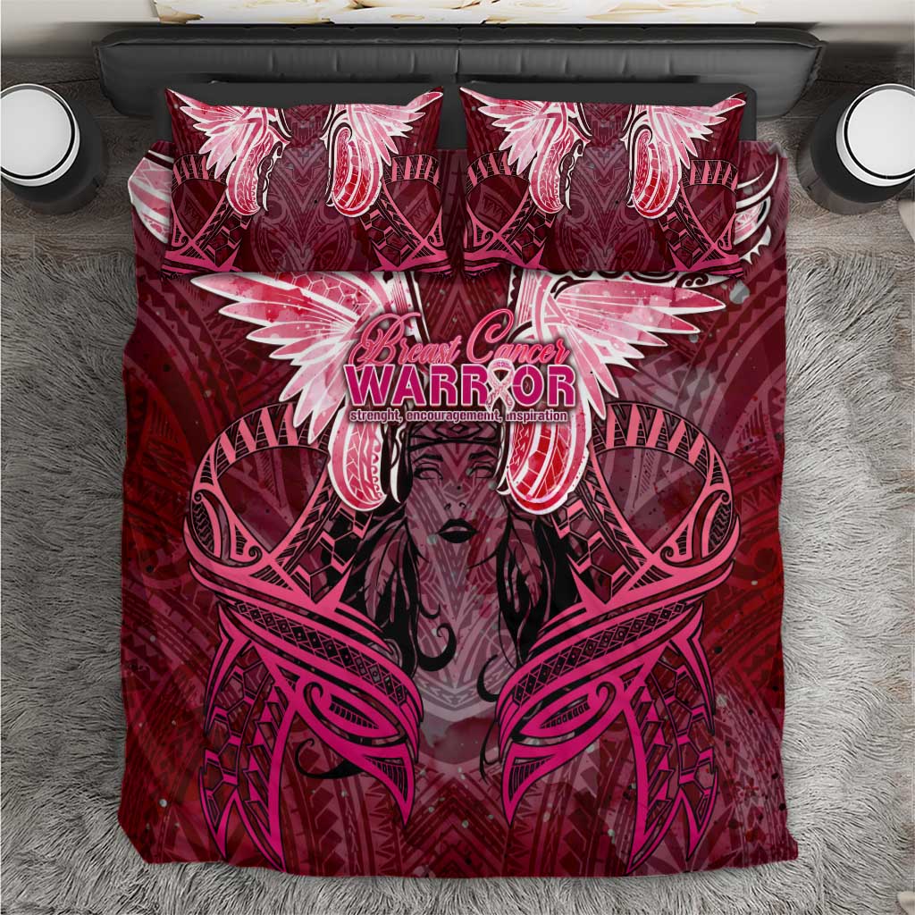 Breast Cancer Warrior Bedding Set Angel Wings Polynesian Pattern