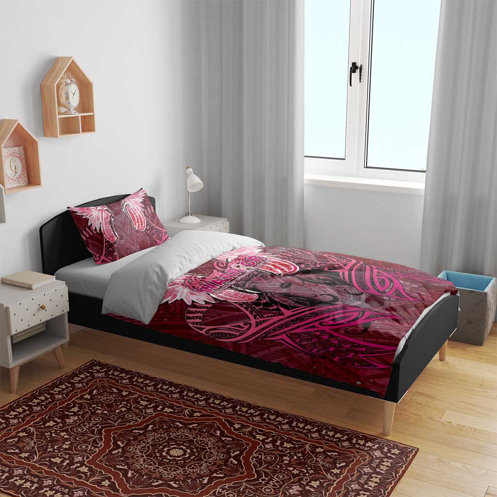 Breast Cancer Warrior Bedding Set Angel Wings Polynesian Pattern