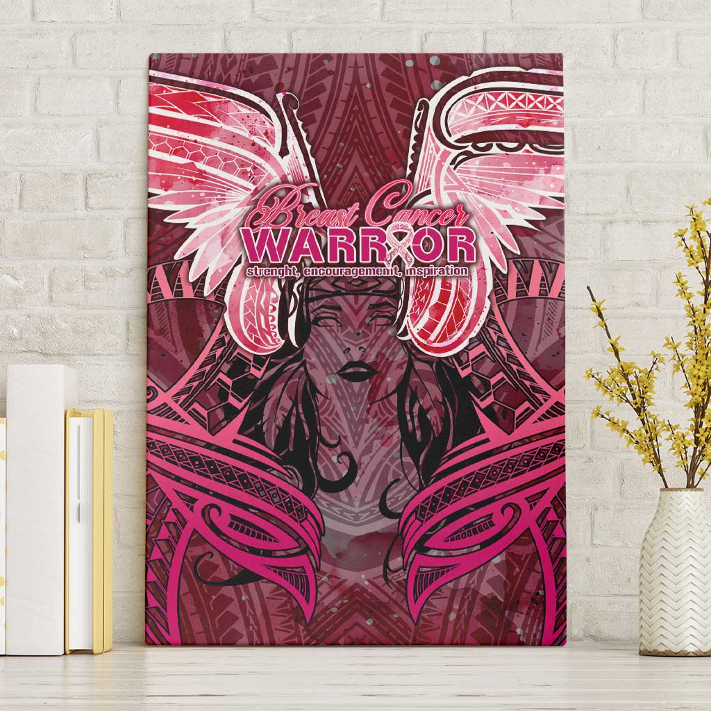 Breast Cancer Warrior Canvas Wall Art Angel Wings Polynesian Pattern
