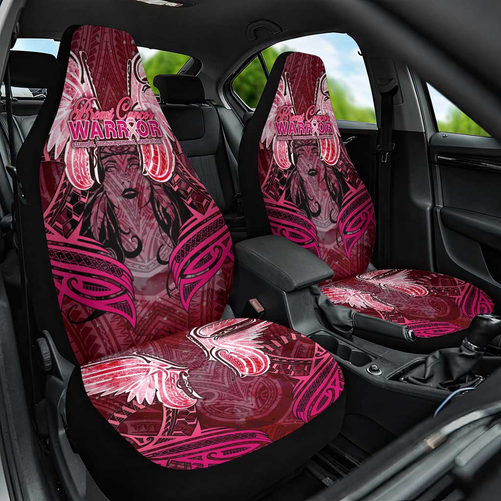 Breast Cancer Warrior Car Seat Cover Angel Wings Polynesian Pattern