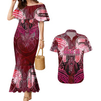 Breast Cancer Warrior Couples Matching Mermaid Dress and Hawaiian Shirt Angel Wings Polynesian Pattern DT02 Pink - Polynesian Pride
