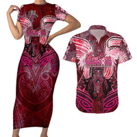 Breast Cancer Warrior Couples Matching Short Sleeve Bodycon Dress and Hawaiian Shirt Angel Wings Polynesian Pattern DT02 Pink - Polynesian Pride