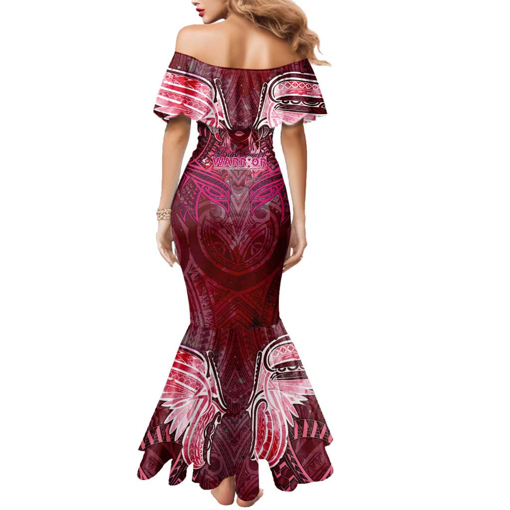 Breast Cancer Warrior Family Matching Mermaid Dress and Hawaiian Shirt Angel Wings Polynesian Pattern