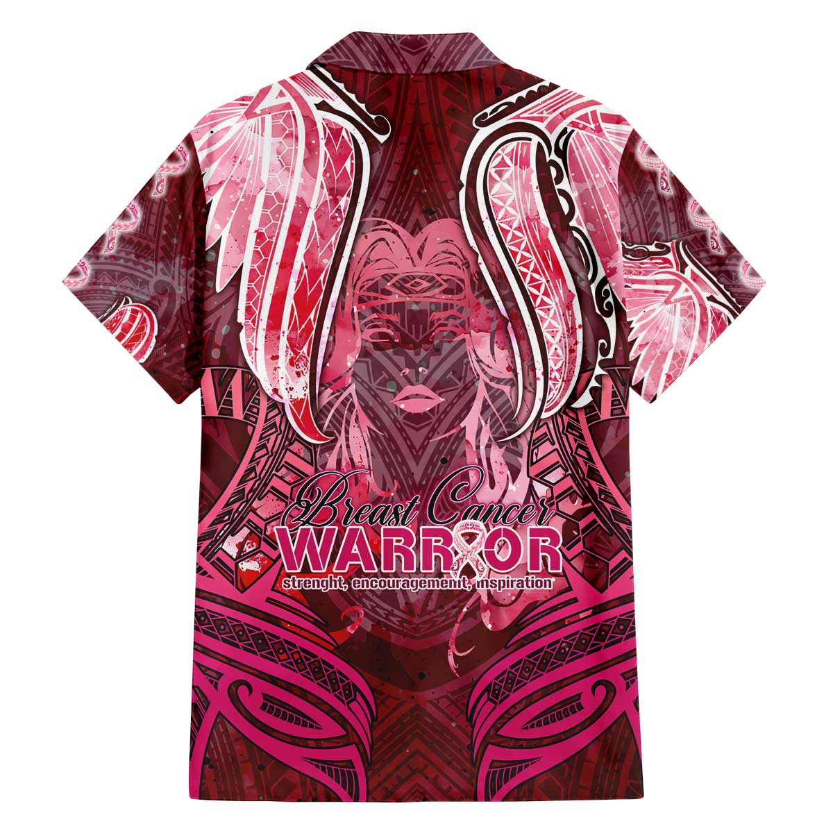 Breast Cancer Warrior Family Matching Off The Shoulder Long Sleeve Dress and Hawaiian Shirt Angel Wings Polynesian Pattern