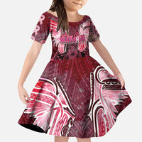 Breast Cancer Warrior Family Matching Off Shoulder Maxi Dress and Hawaiian Shirt Angel Wings Polynesian Pattern DT02 Daughter's Dress Pink - Polynesian Pride