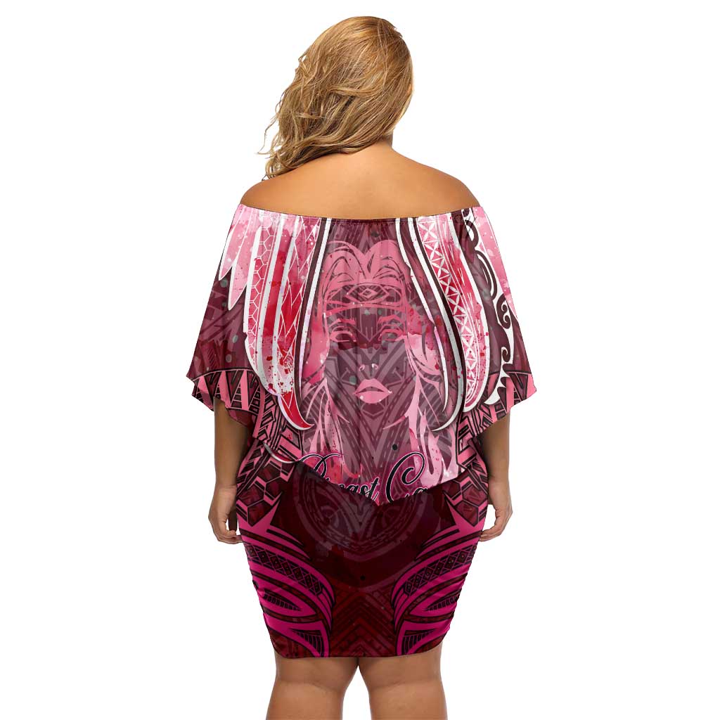 Breast Cancer Warrior Family Matching Off Shoulder Short Dress and Hawaiian Shirt Angel Wings Polynesian Pattern DT02 - Polynesian Pride