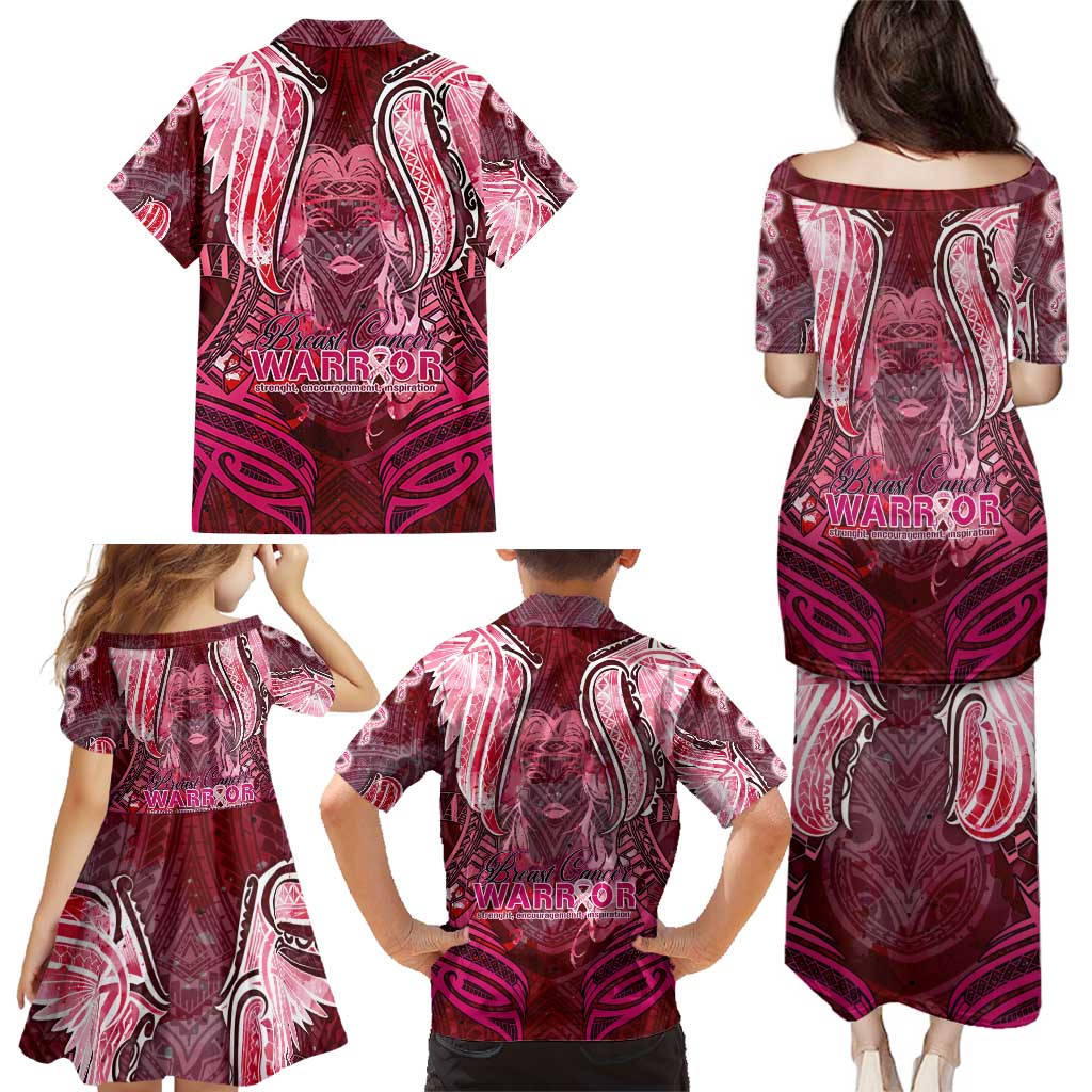 Breast Cancer Warrior Family Matching Puletasi and Hawaiian Shirt Angel Wings Polynesian Pattern DT02 - Polynesian Pride