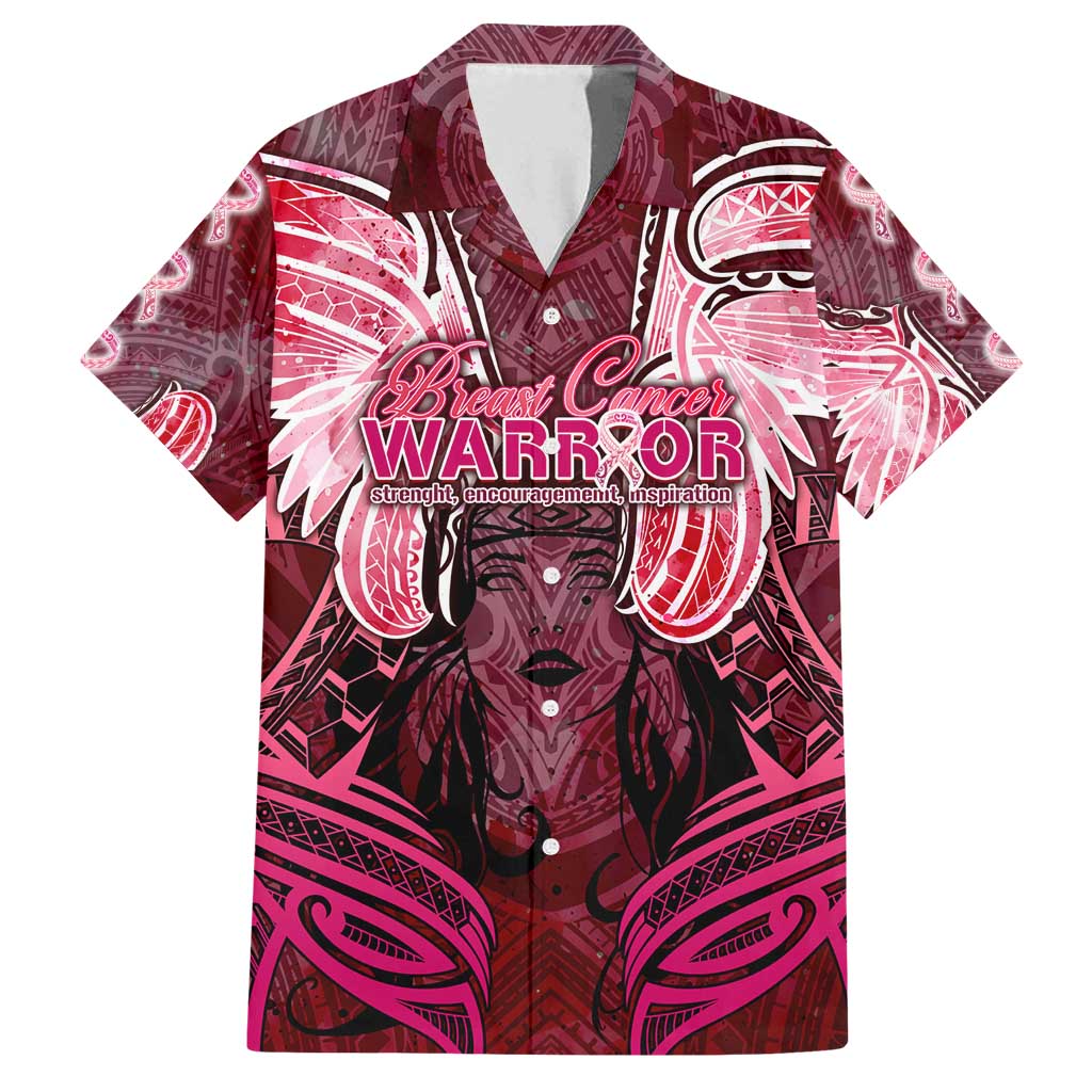 Breast Cancer Warrior Family Matching Summer Maxi Dress and Hawaiian Shirt Angel Wings Polynesian Pattern DT02 Dad's Shirt - Short Sleeve Pink - Polynesian Pride