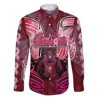 Breast Cancer Warrior Family Matching Summer Maxi Dress and Hawaiian Shirt Angel Wings Polynesian Pattern DT02 Dad's Shirt - Long Sleeve Pink - Polynesian Pride