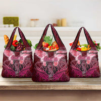 Breast Cancer Warrior Grocery Bag Angel Wings Polynesian Pattern