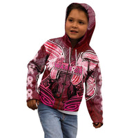 Breast Cancer Warrior Kid Hoodie Angel Wings Polynesian Pattern