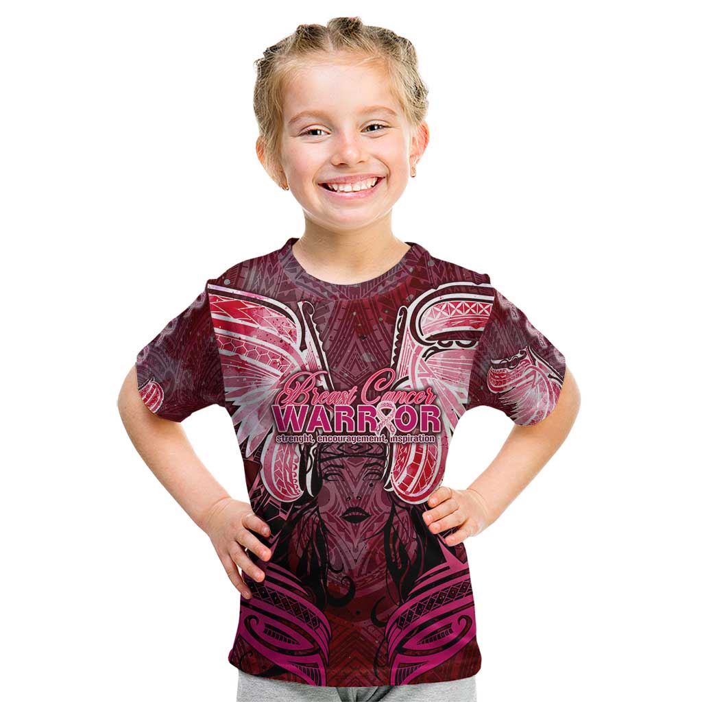 Breast Cancer Warrior Kid T Shirt Angel Wings Polynesian Pattern DT02 Pink - Polynesian Pride