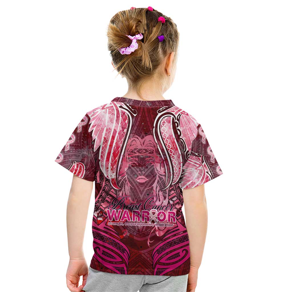 Breast Cancer Warrior Kid T Shirt Angel Wings Polynesian Pattern DT02 - Polynesian Pride