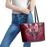 Breast Cancer Warrior Leather Tote Bag Angel Wings Polynesian Pattern