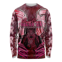 Breast Cancer Warrior Long Sleeve Shirt Angel Wings Polynesian Pattern
