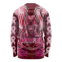 Breast Cancer Warrior Long Sleeve Shirt Angel Wings Polynesian Pattern