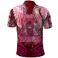 Breast Cancer Warrior Polo Shirt Angel Wings Polynesian Pattern