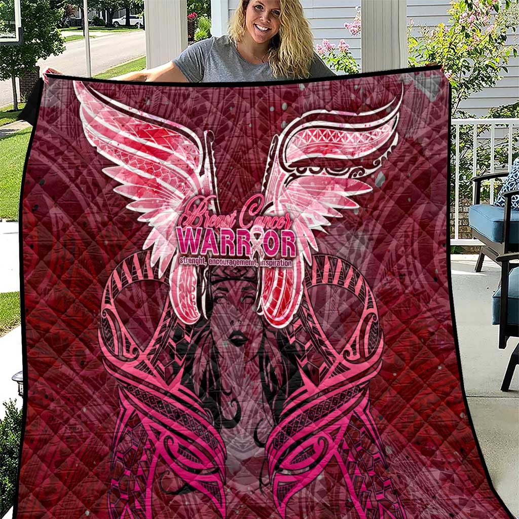 Breast Cancer Warrior Quilt Angel Wings Polynesian Pattern DT02 Pink - Polynesian Pride