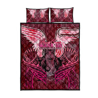 Breast Cancer Warrior Quilt Bed Set Angel Wings Polynesian Pattern
