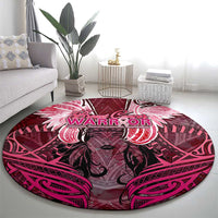 Breast Cancer Warrior Round Carpet Angel Wings Polynesian Pattern